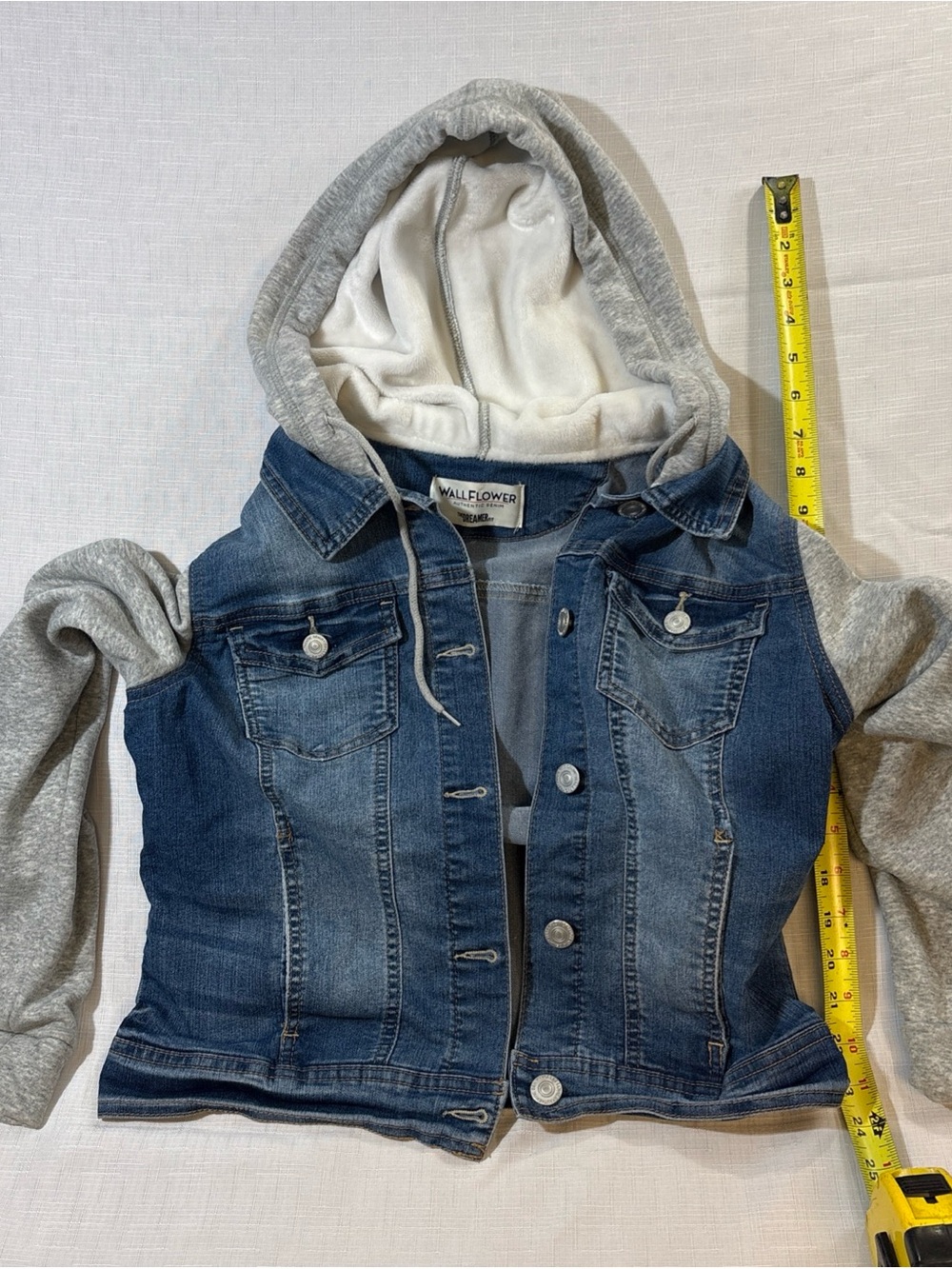 Wallflower Blue Denim Jacket with Gray Hooded Sleeves